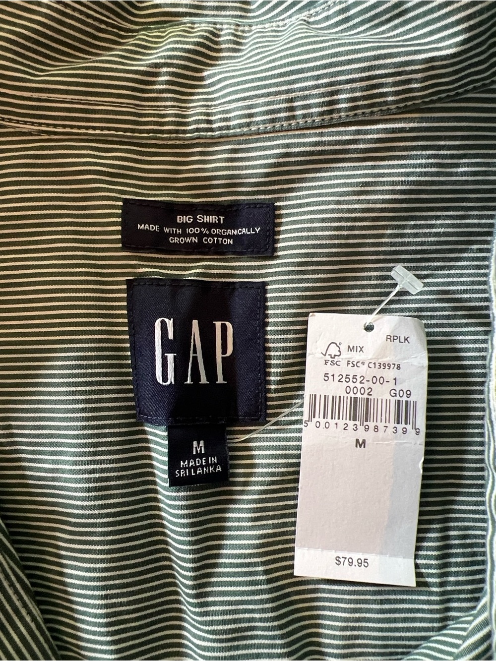GAP Two-Tone Green & White Striped Big Shirt in M NWT - Picture 6 of 6